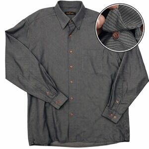 Bugatchi Uomo Micro Check Shirt Men L Gray Hidden Button Down Luxury Office